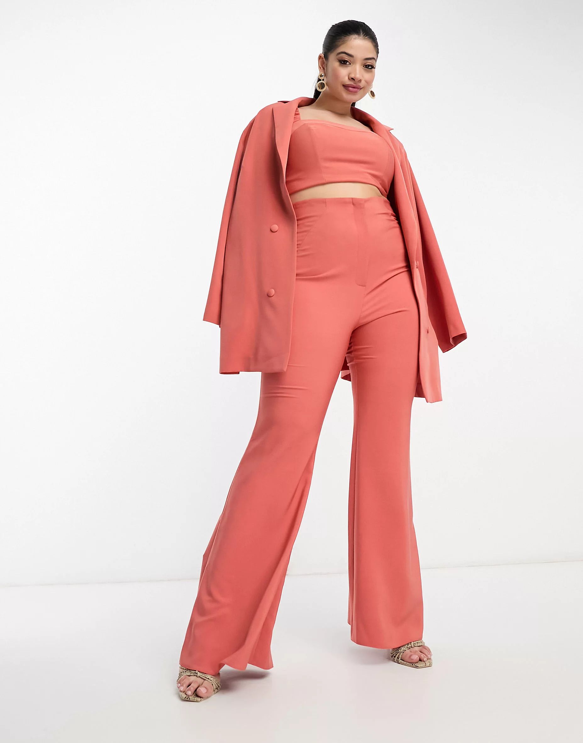 ASOS LUXE Curve flared suit pants in cinnamon - part of a set | ASOS (Global)