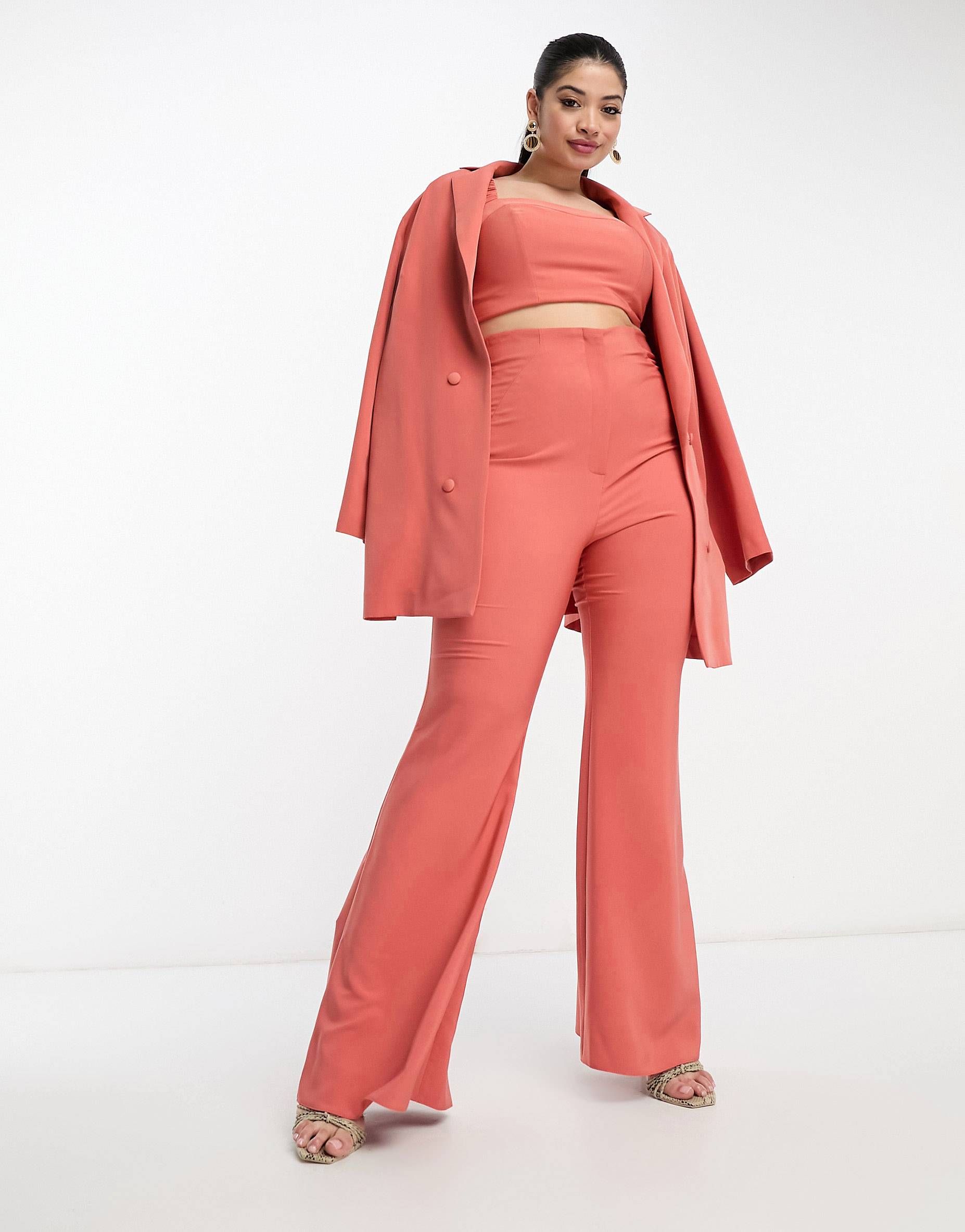 ASOS LUXE Curve flared suit pants in cinnamon - part of a set | ASOS (Global)