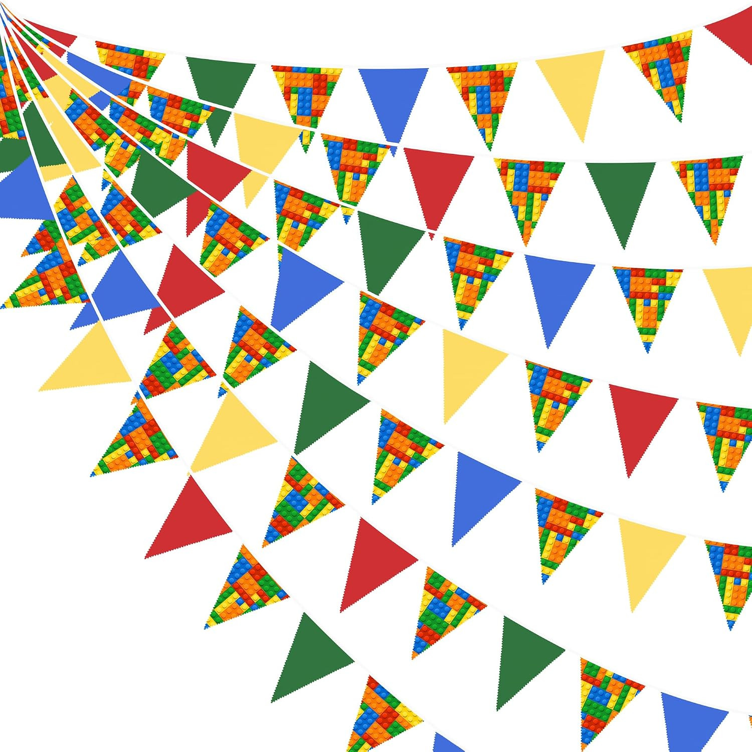 32Ft Building Block Party Decorations Red Blue Yellow Green Colorful Building Block Triangle Flag Pennant Bunting Banner Fabric Garland Streamers for Blocks Birthday Outdoor Garden Decor | Amazon (US)