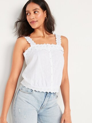 Cropped Embroidered Button-Down Cami Blouse for Women | Old Navy (US)