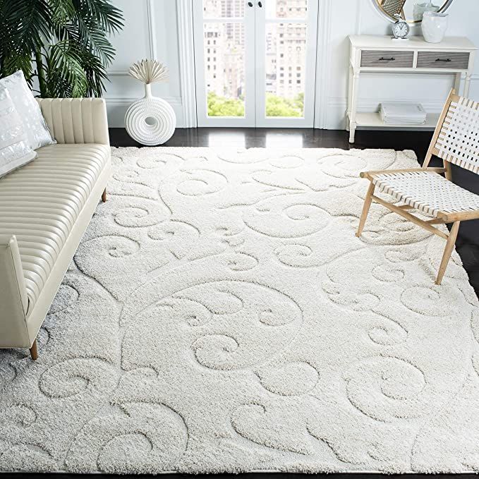 SAFAVIEH Florida Shag Collection 8' x 10' Cream / Cream SG455 Scrolling Vine Graceful Swirl Textu... | Amazon (US)