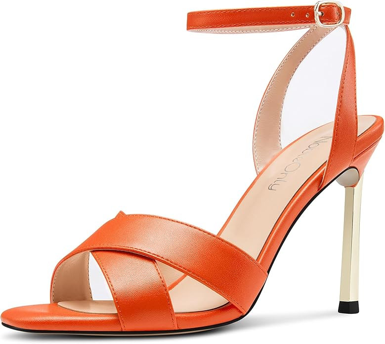 NobleOnly Womens Stiletto High Heel Open Toe Ankle Strap Cross-Strap Sandals Buckle Casual Party ... | Amazon (US)
