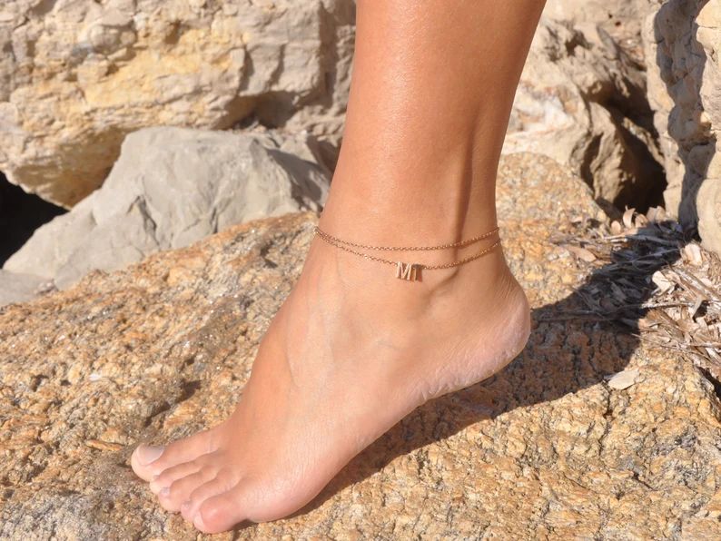 Layering Custom Anklet Gold Initial Ankle Bracelet, Letter Anklet, Personalized Anklet, Name Ankl... | Etsy (US)