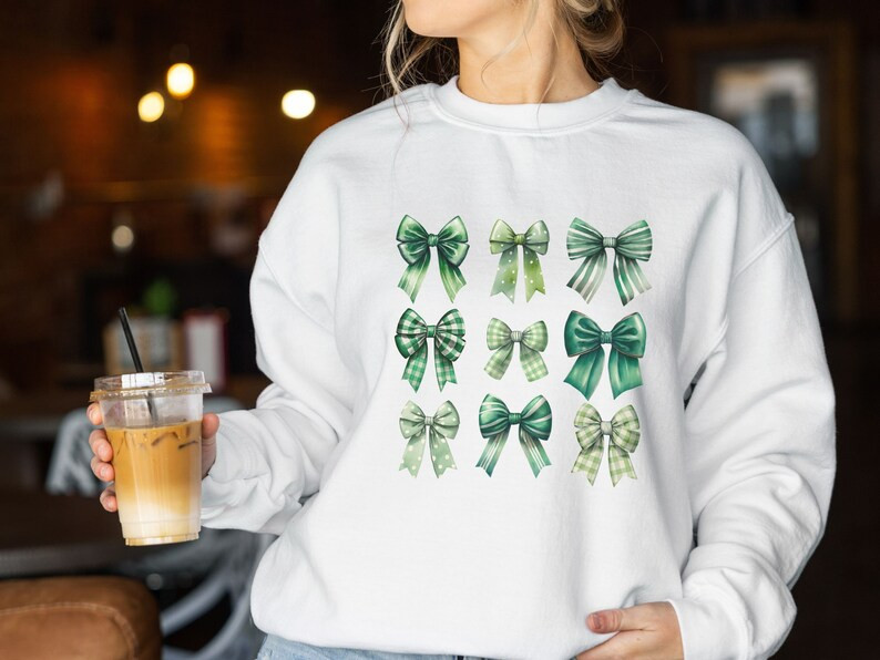 Trendy Coquette Aesthetic Sweatshirt, Ribbon Sweatshirt, Stacked Bows, Green Crewneck Sweatshirt ... | Etsy (US)