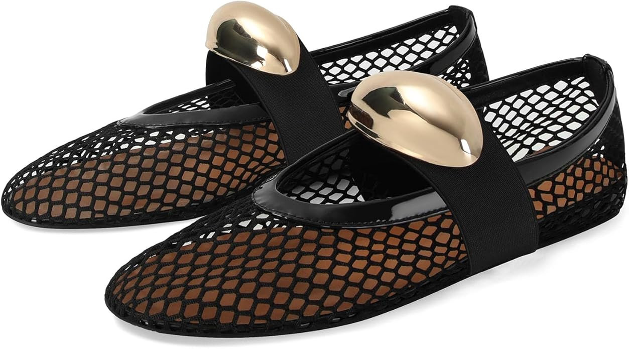 MICIFA Women's Mesh Ballet Flats Fishnet Ballerina Flats Buckle Strap Mary Jane Flats Causal Dail... | Amazon (US)
