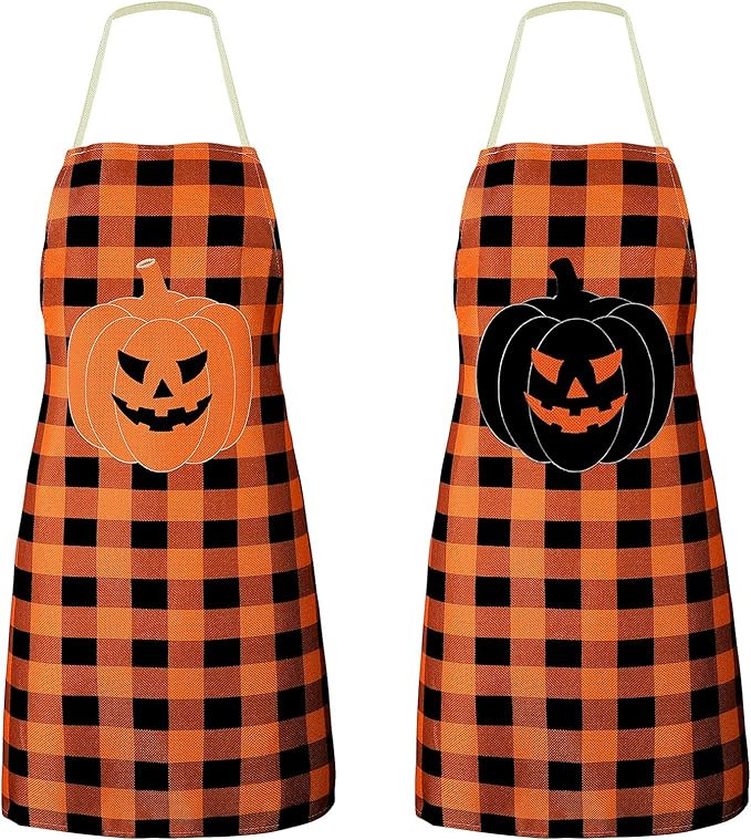 Sintege 2 Pieces Halloween Pumpkin Apron Pumpkin Kitchen Aprons Halloween Cooking Kitchen Apron B... | Amazon (US)