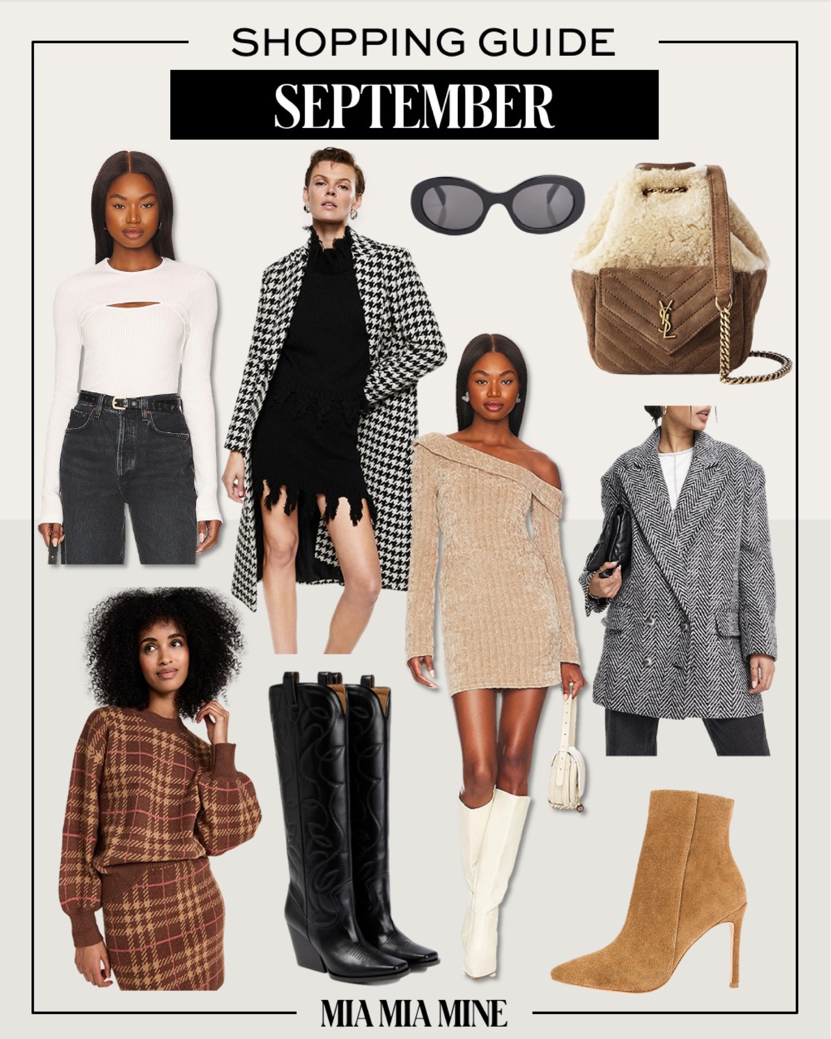September fall style guide
Mango houndstooth coat
Agolde cutout top
En saison plaid knit set
Majorelle off the shoulder sweater dress
Topshop tweed blazer
Stella McCartney western boots / cowboy boots
Raye tan suede booties 

#LTKshoecrush #LTKSeasonal #LTKstyletip