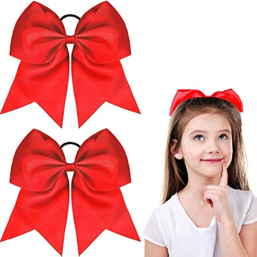 2 Packs Jumbo Cheerleading Bow 8 Inch Cheer Hair Bows Large Cheerleading Hair Bows with Ponytail ... | Amazon (US)