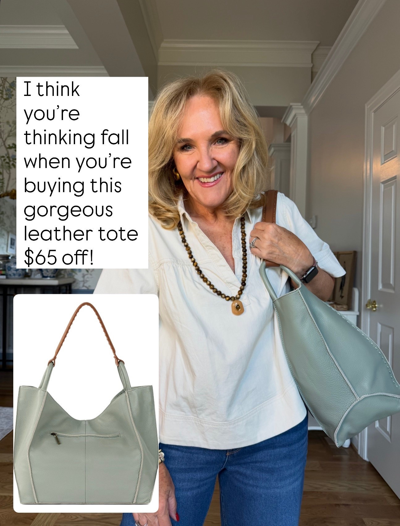 Love this leather tote! Other colors avail too! 
Top size med 
Jeans are a wide cuffed denim size 8

#LTKOver40 #LTKSaleAlert #LTKootd