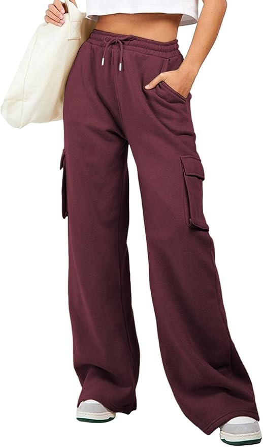 Aleumdr Women High Waisted Drawstring Wide Leg Cargo Pants 2025 Trendy Casual Baggy Joggers Pants... | Amazon (US)