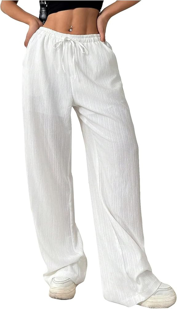 SHENHE Women's Wide Leg Pants Textured Baggy Pants Trousers Casual Lounge Y2k Pants | Amazon (US)