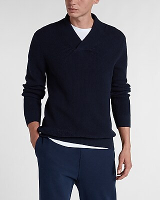 Waffle Knit Shawl Collar Cotton Sweater | Express