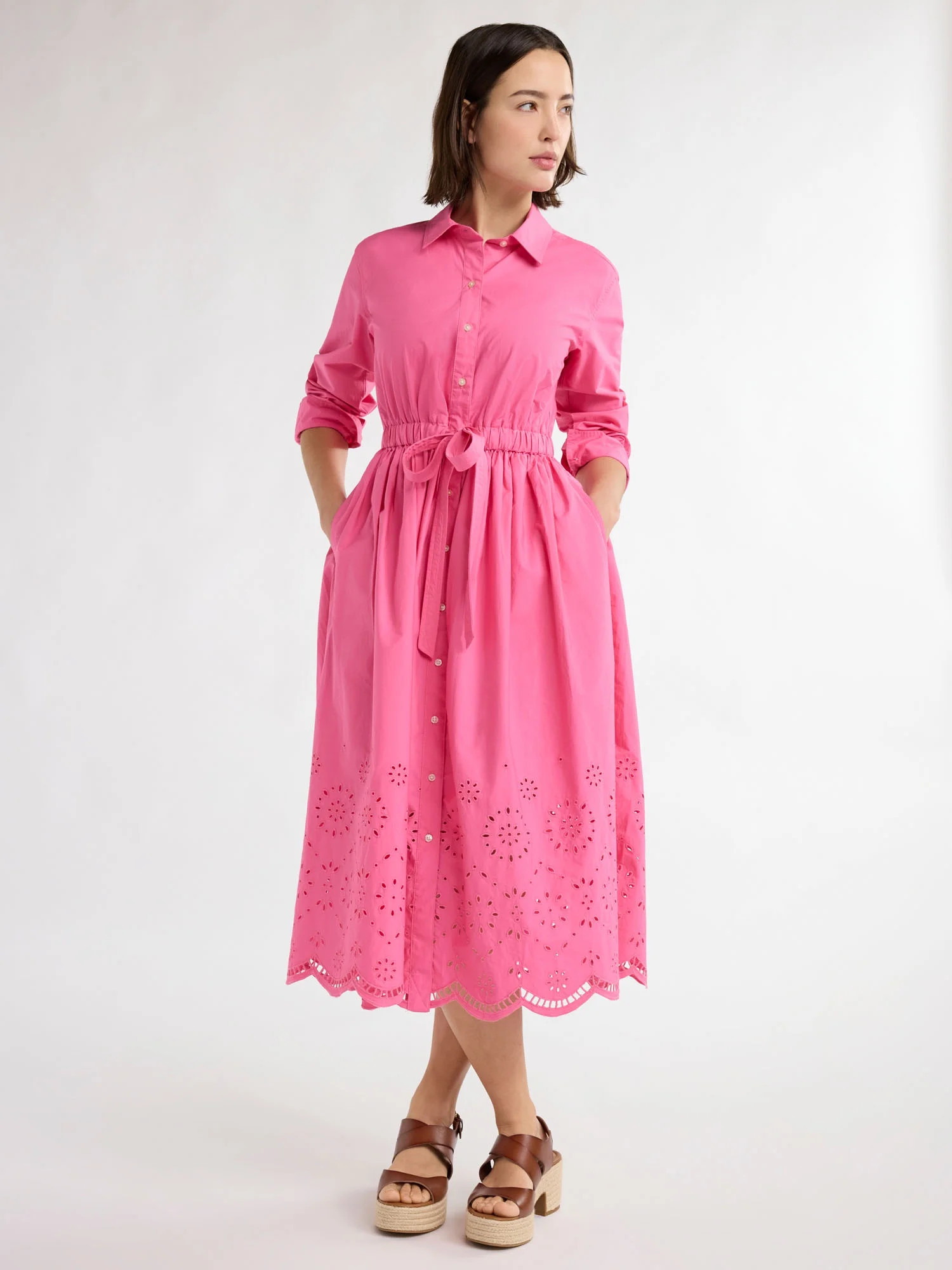 Free Assembly Women’s and Women's Plus Cotton Eyelet Maxi Shirtdress, Sizes XS-4X | Walmart (US)