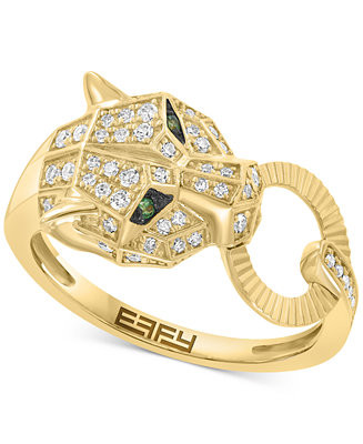 EFFY® Diamond (1/4 ct. t.w.) & Tsavorite Accent Jaguar Ring in 14k Gold | Macy's
