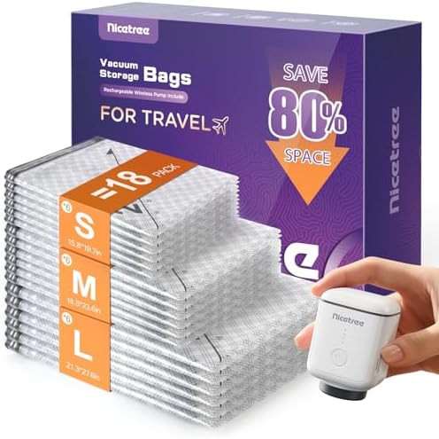 Nicetree 18 Pack Wireless Vacuum Storage Bags with Rechargeable Pump, 20/24/28 Inch Vacuum Seal B... | Amazon (CA)
