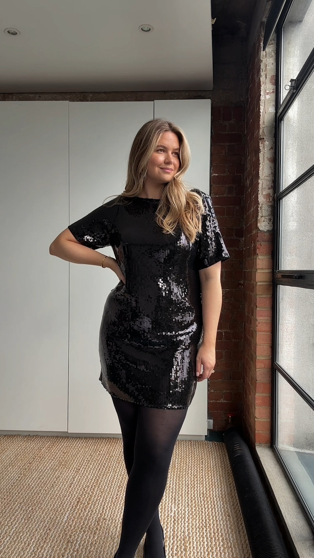 Black sequin LBD dress lovers 🌚 this Abercrombie dress has just dropped, super comfy and lined, very flattering shift style shape and perfect for festive / Christmas / holiday party evenings! 

Wearing size XL

#LTKmidsize #LTKstyletip #LTKpartywear
