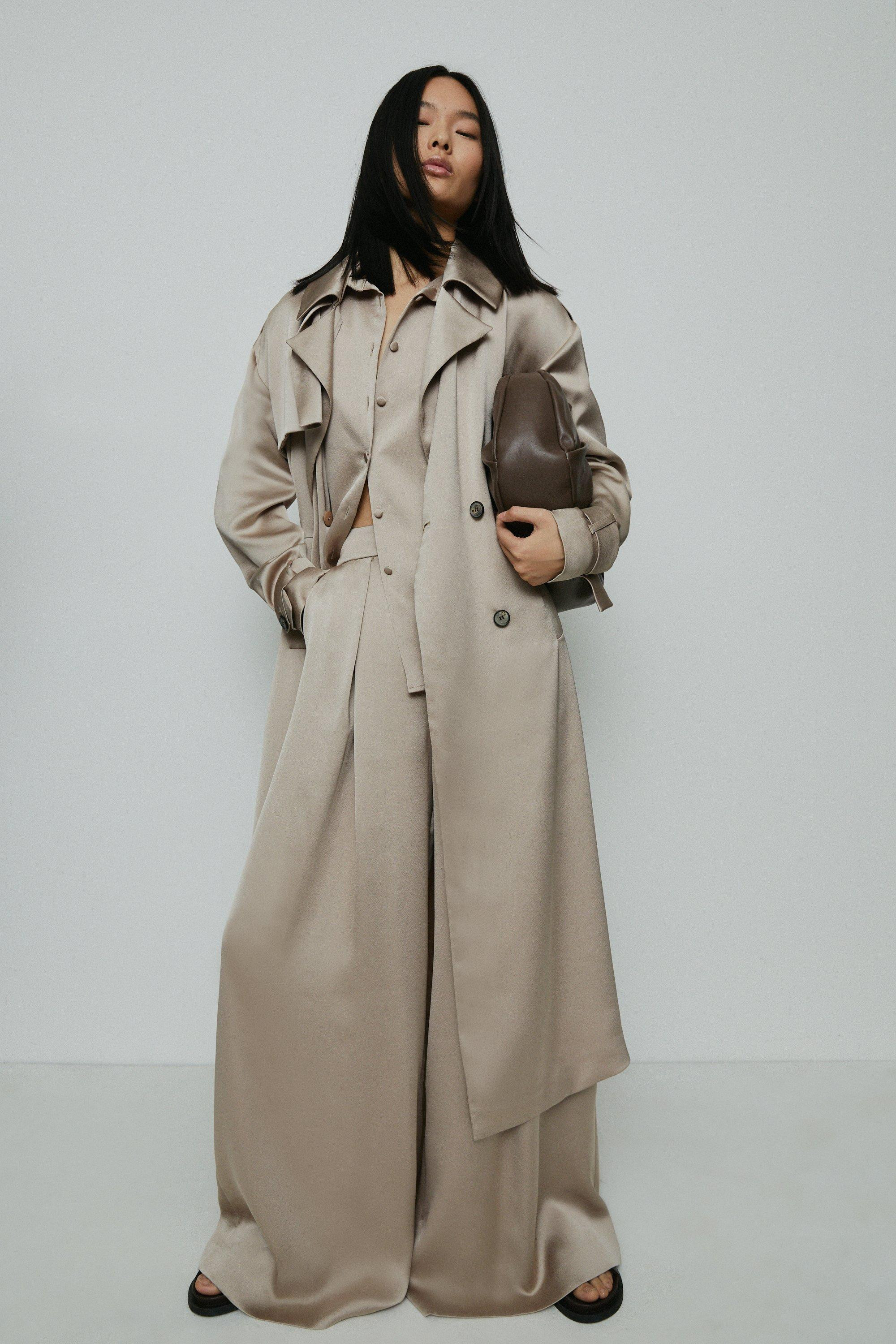 Satin Crepe Trench Coat | Karen Millen UK & IE