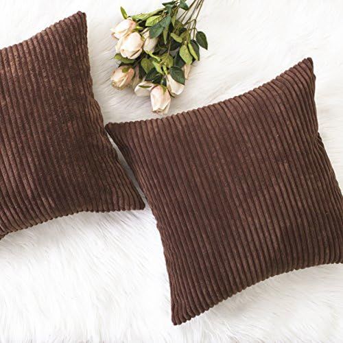 Home Brilliant Throw Pillow Covers Set of 2 Solid Plush Corduroy Striped Square Cushion Covers De... | Amazon (US)