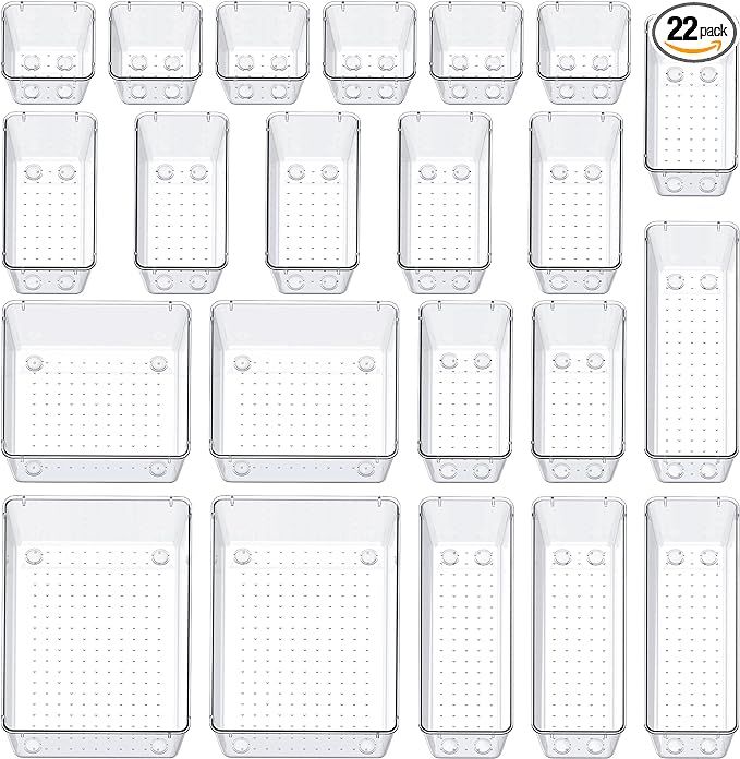 SMARTAKE 22-Piece Drawer Organizer with Non-Slip Silicone Pads, 5-Size Clear Desk Drawer Organize... | Amazon (US)