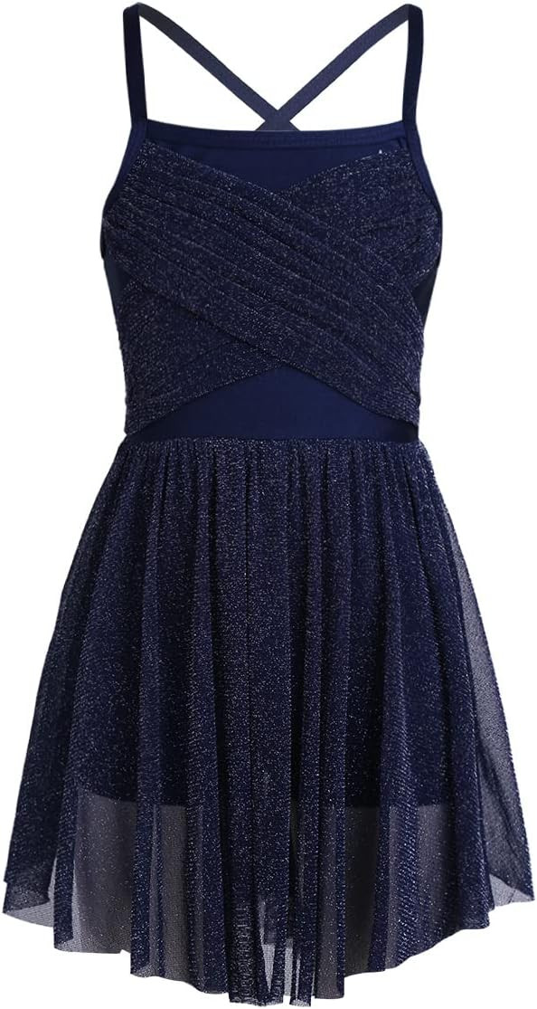 TiaoBug Girls Spaghetti Chiffon Ballet Dance Dress Empire Waist Gymnastics Leotard Lyrical Baller... | Amazon (US)