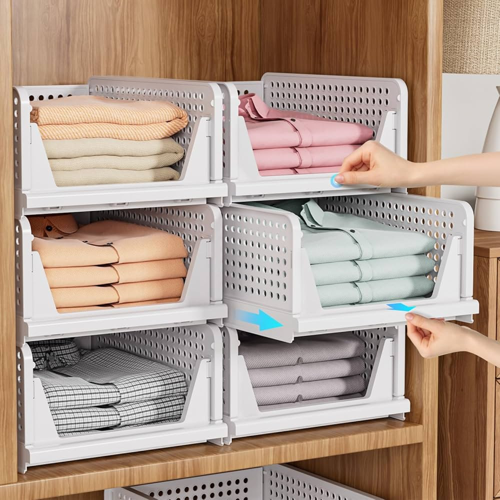 SNSLXH 5 Pack Stackable Closet Organizer Box, Multifunctional & Foldable Closet Storage Basket fo... | Amazon (US)