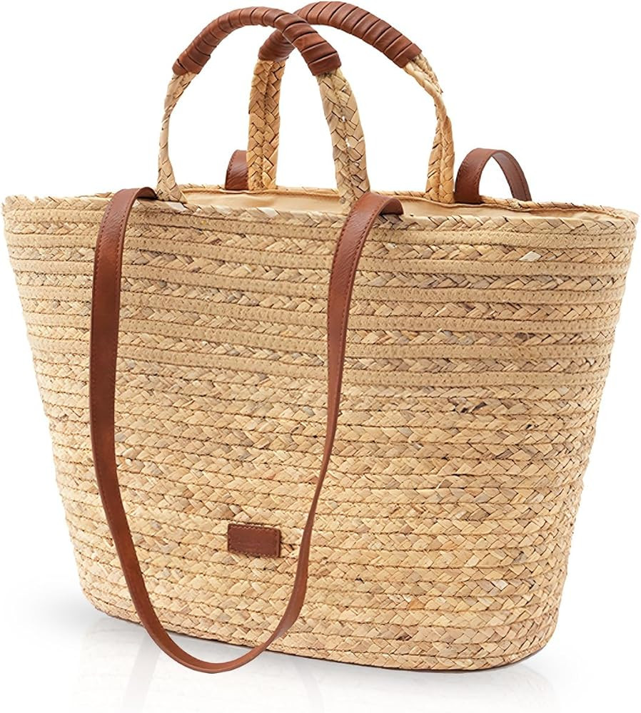 Straw Beach Bags for Women, Stylish Handwoven Natural Straw Lightweight Totes for Beach, Daily & ... | Amazon (US)