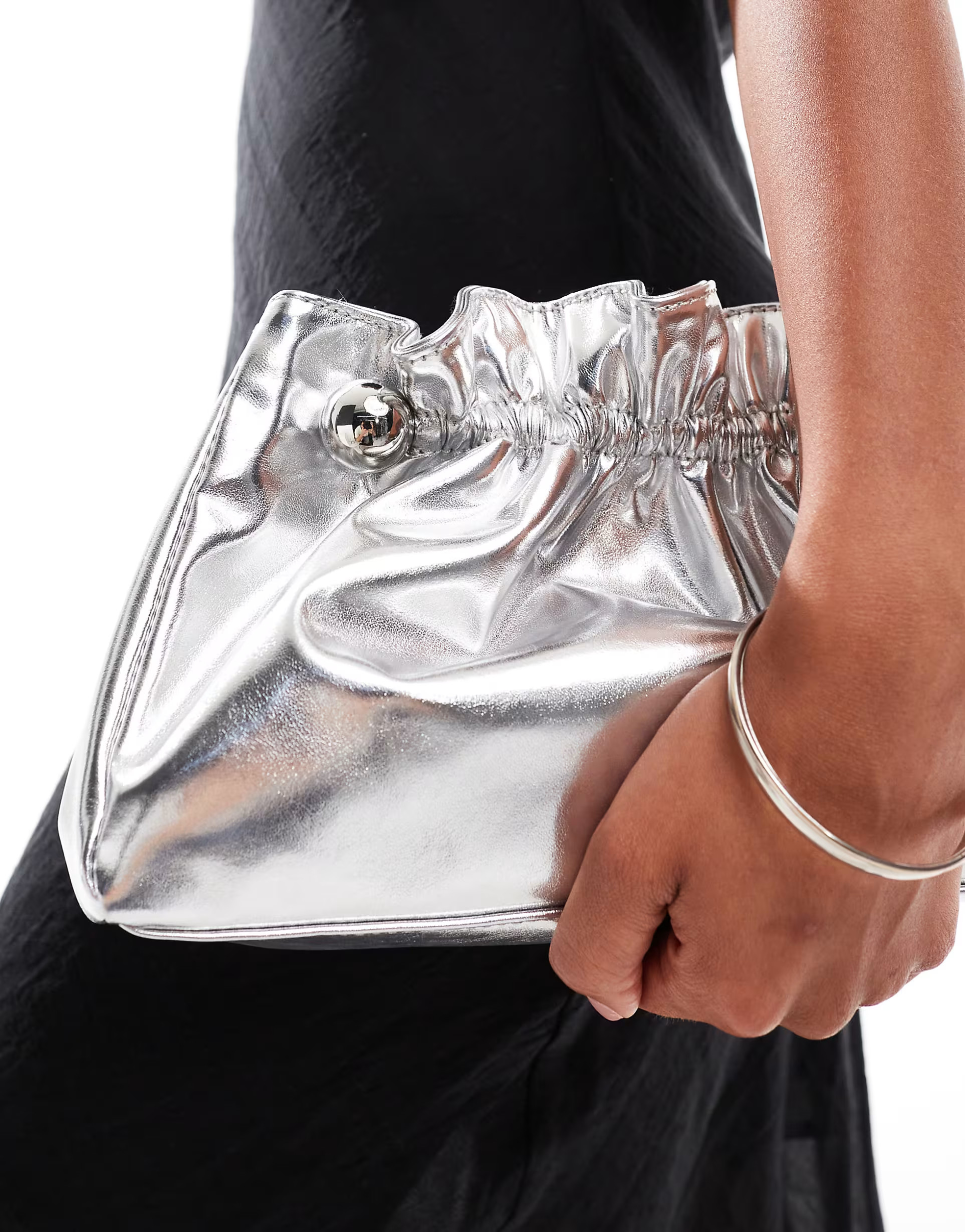 ASOS DESIGN ruched bar clutch bag in silver | ASOS | ASOS (Global)
