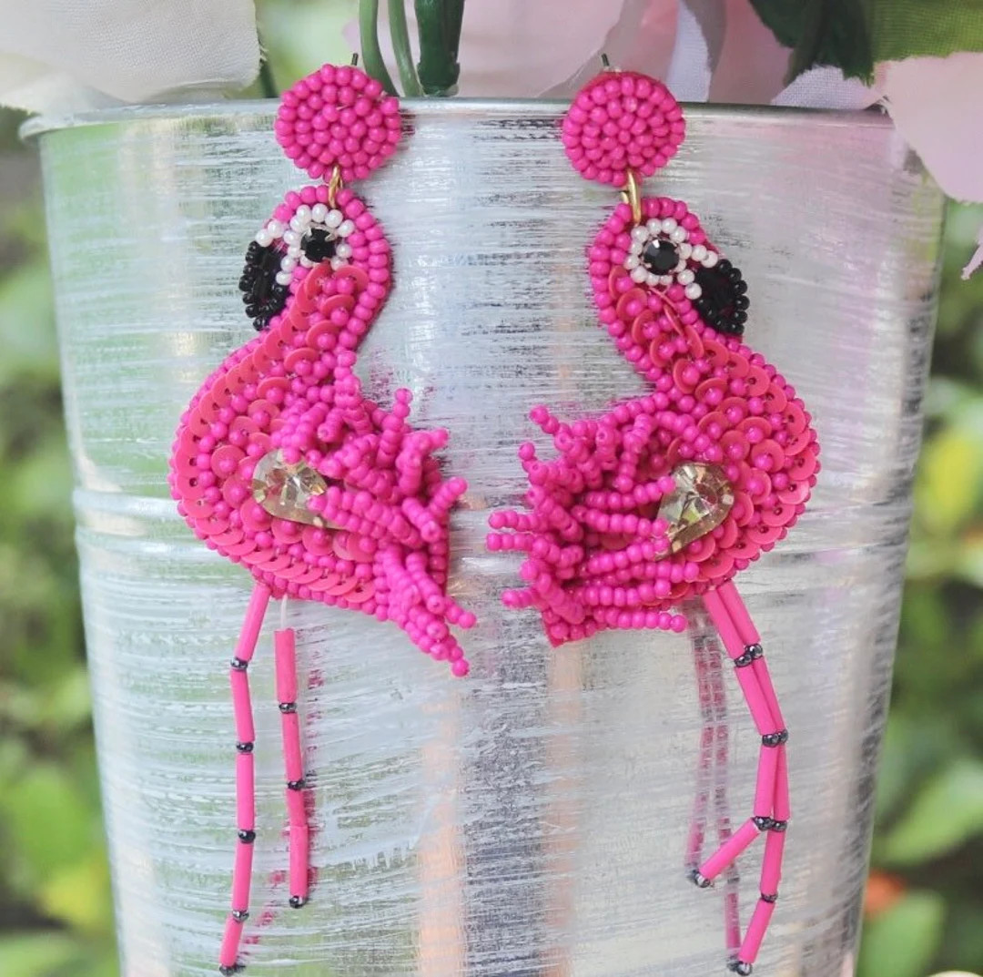 Pink Flamingo Earrings / Beaded Statement / Summer Earrings / Trendy Gifts for Her / Flamingos / ... | Etsy (US)