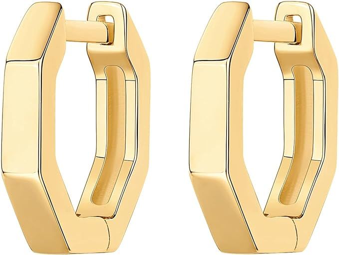 PAVOI 14K Gold Plated 925 Sterling Silver Post Ultra Thick Huggie Earring | Women's Mini Hoop Ear... | Amazon (US)