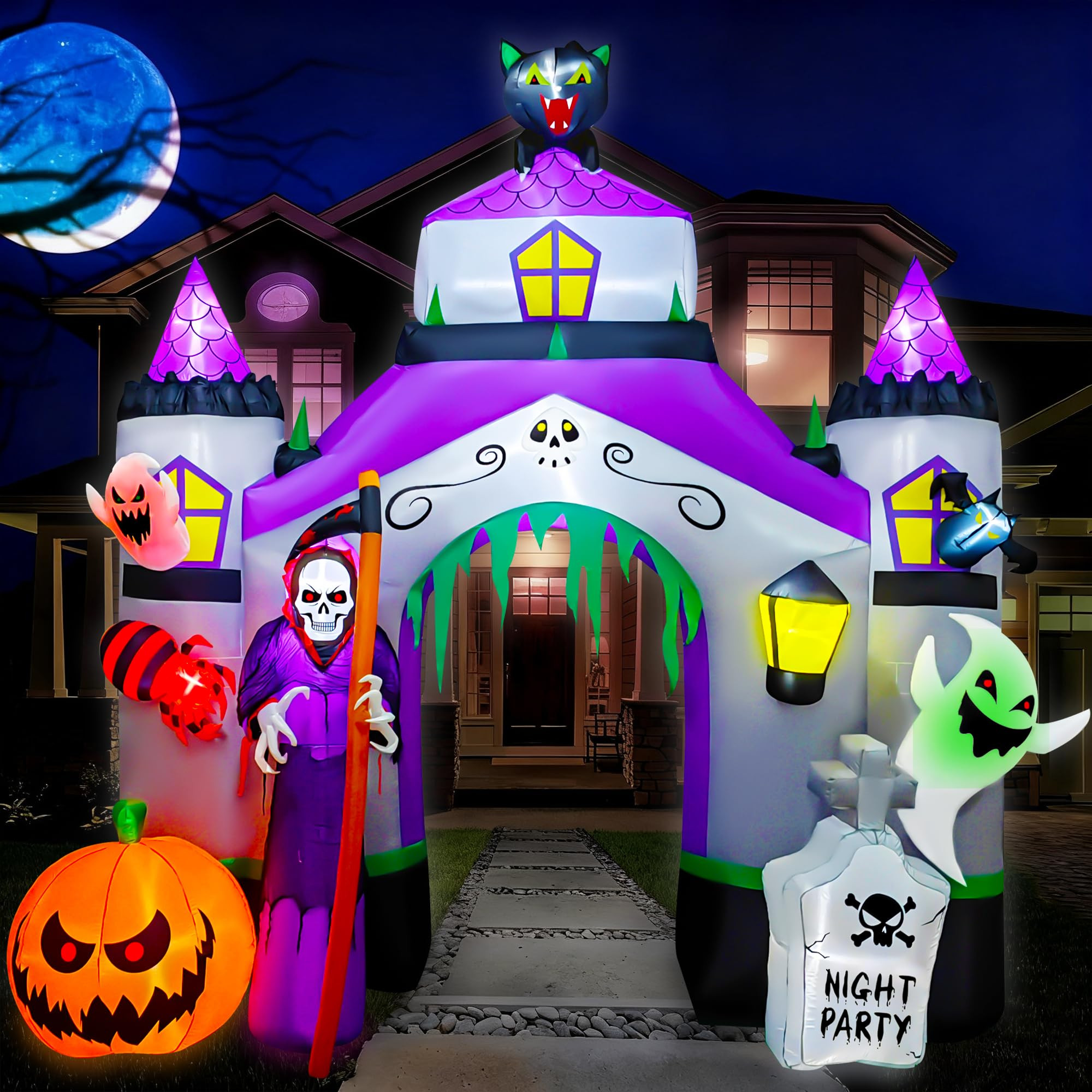 SEASONBLOW 12.3 Ft Giant Halloween Inflatable Haunted House Castle Archway LED Light Up Blow Up C... | Amazon (US)