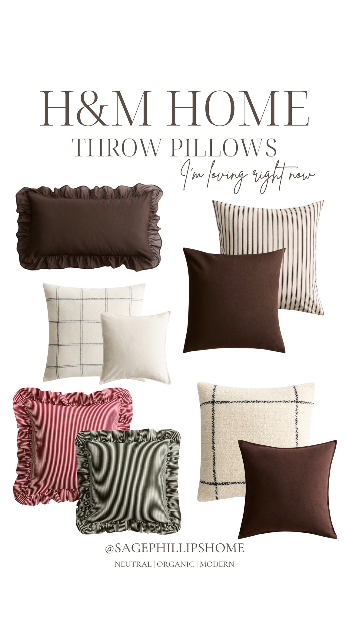 Currently loving all the warm, earthy pillow layers 🤎 A mix of chocolate brown, soft cream, stripes, checks + a few little ruffle details to keep everything feeling cozy and collected. These are such easy pieces to mix into a sofa, bed or accent chair without making the space feel too seasonal.

#LTKsale #LTKfall #LTKhome