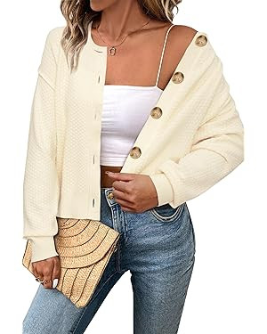 Arach&Cloz Womens Waffle Cropped Cardigan Ultra Stretchy 2025 Spring Soft Chunky Button Business ... | Amazon (US)