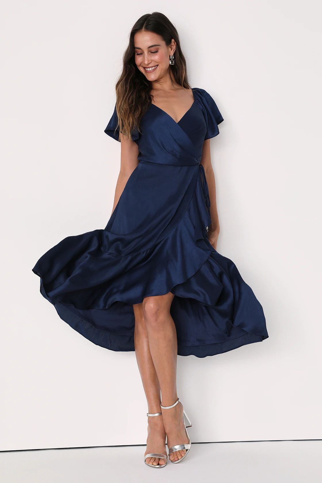 Serene Sight Navy Blue Midi Wrap Dress | Lulus (US)