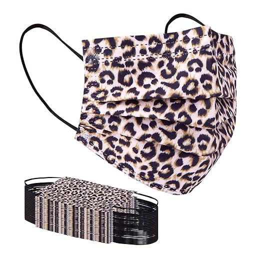 Disposable Face Masks with Designs Cute Face Mask 3 Ply Cheetah Print 50 Pcs | Amazon (US)
