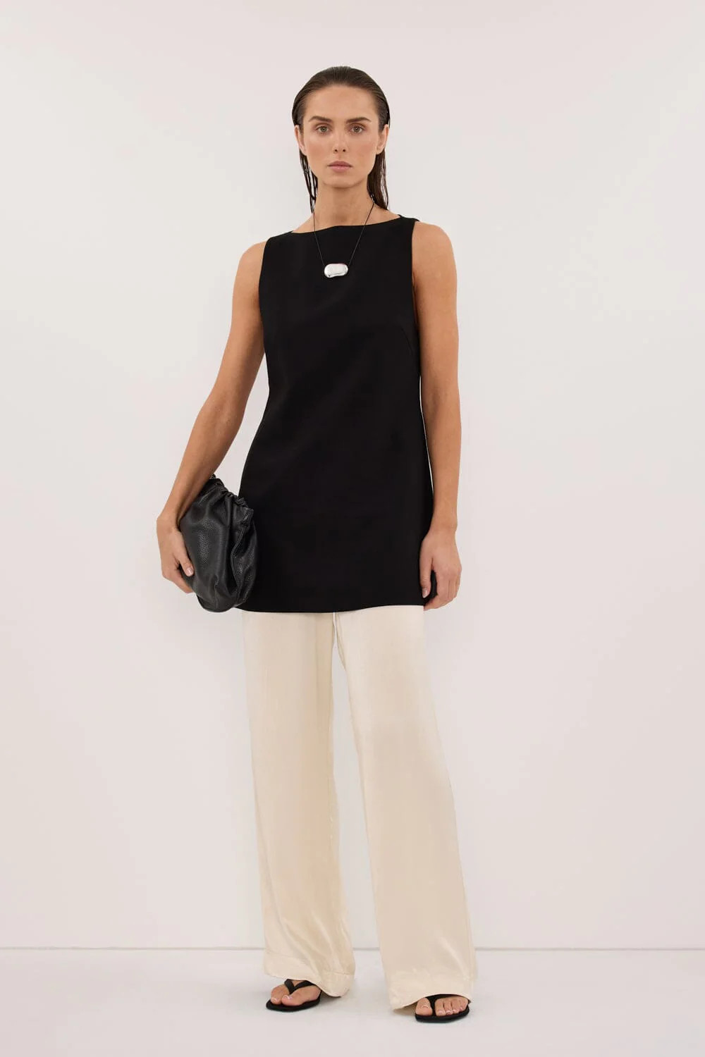 MONICA CREAM SATIN PANT | DISSH