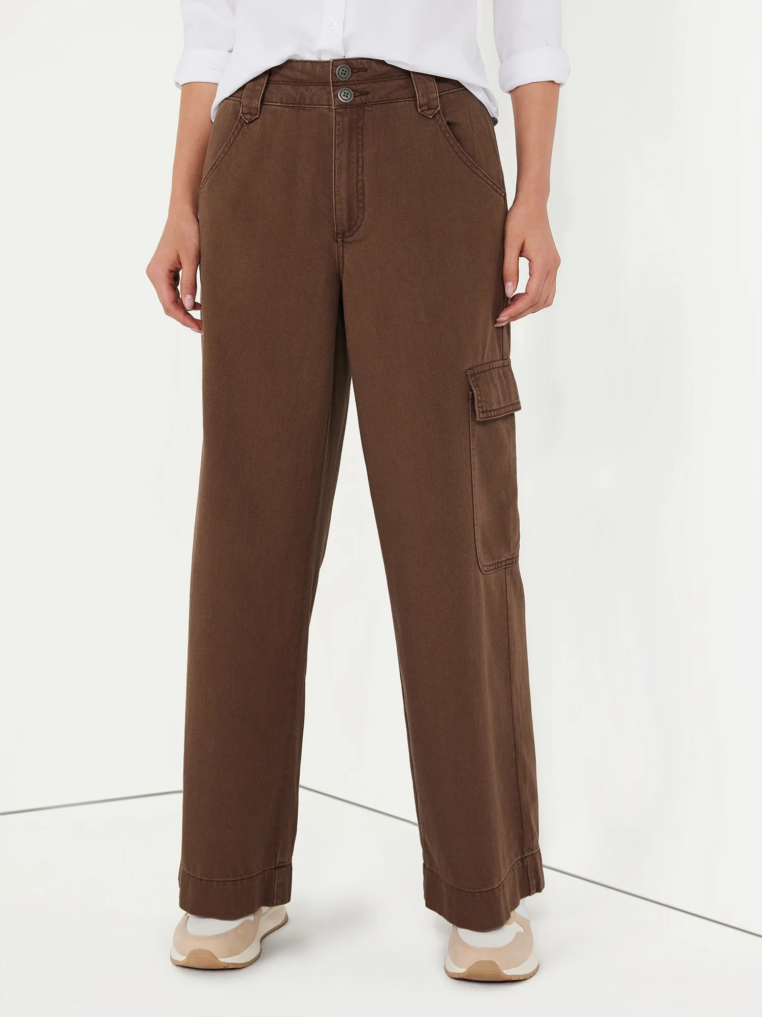 Time and Tru Women's Mid Rise Wide Leg Cargo Pants, 30" Inseam | Walmart (US)