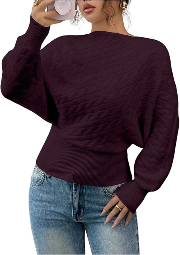 Verdusa Women's Cable Knit Pullover Sweaters Cinched Waist Knit Tops Elegant Fall Clothes | Amazon (US)