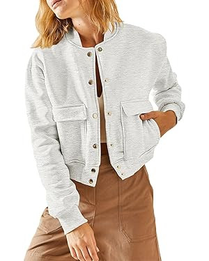 EVALESS Womens Jacket 2024 Fall Winter Long Sleeve Stand Collar Shacket with Side Pocket Lightwei... | Amazon (US)