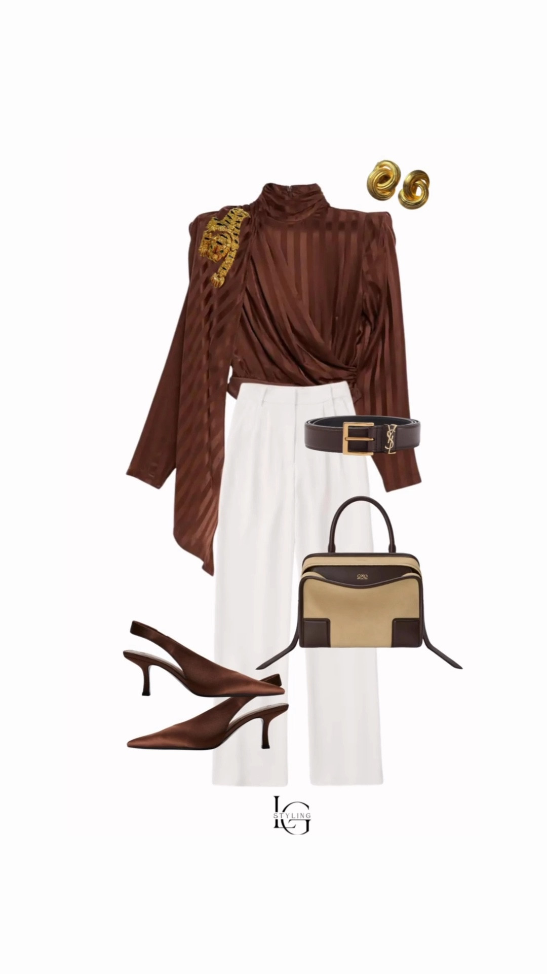 Soft structure, rich tones, and quiet polish—this is how I’m doing church style today.

A draped chocolate blouse brings just enough texture and movement, paired with crisp ivory trousers to keep the look elevated and balanced. I leaned into warm neutrals with matching slingback heels and finished it off with gold accents for that subtle glow. The structured two-tone bag pulls everything together effortlessly.

This is one of those outfits that feels refined without trying—perfect for a polished, put-together Sunday.

#LTKStyle #LTKWorkwear #LTKSpring #NeutralStyle #QuietLuxury

#LTKSeasonal #LTKootd #LTKgrwm