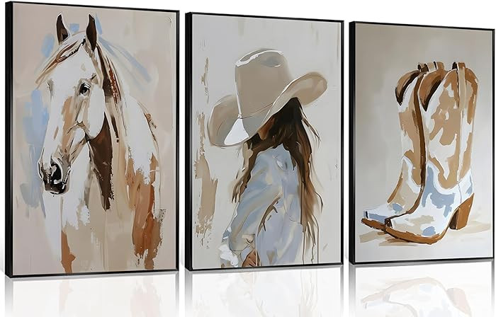 3pcs Western Cowgirl Wall Art Western Girl Room Oil Paintings Style Wall Decor Cowboy Boots and H... | Amazon (US)