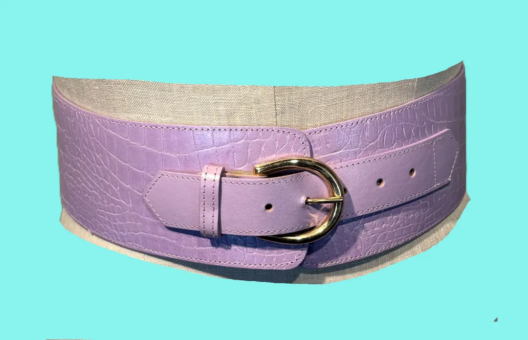 Fun Original Vintage 80s Lavender Faux Alligator Faux Leather Wide Belt 27" to 30.5" Long 3" Wide | Etsy (US)