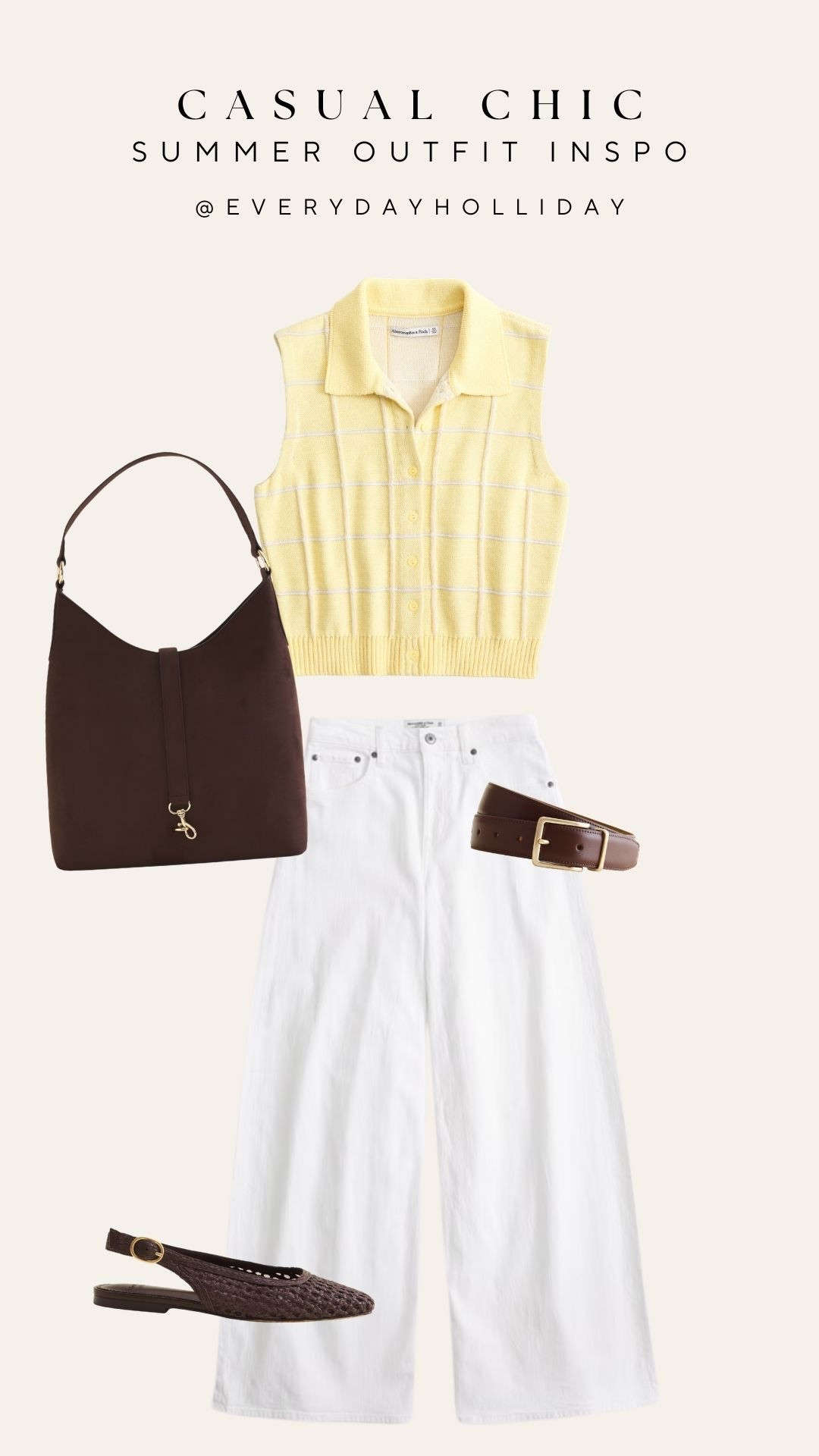 This one might be my favorite summer combo. A buttery yellow sweater polo with white wide-leg jeans, brown leather accents, and woven flats — casual but pulled together. All Abercrombie, all linked! 😘

#LTKootd #LTKBeauty #LTKgrwm