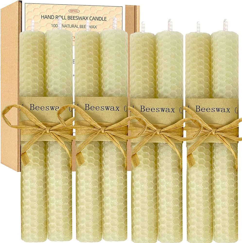 100% Pure Beeswax White Taper Candles 8 Inch 8 Pack, Smokeless Dripless Wax Candles, Handmade Bee... | Amazon (US)