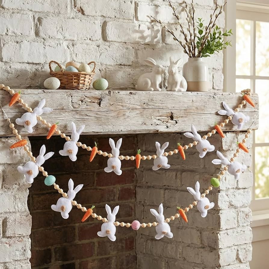 Marsui 2 Pas Easter Wooden Beads Garland Easter Banner Rustic Farmhouse Banner Garland Mantel Dec... | Amazon (US)