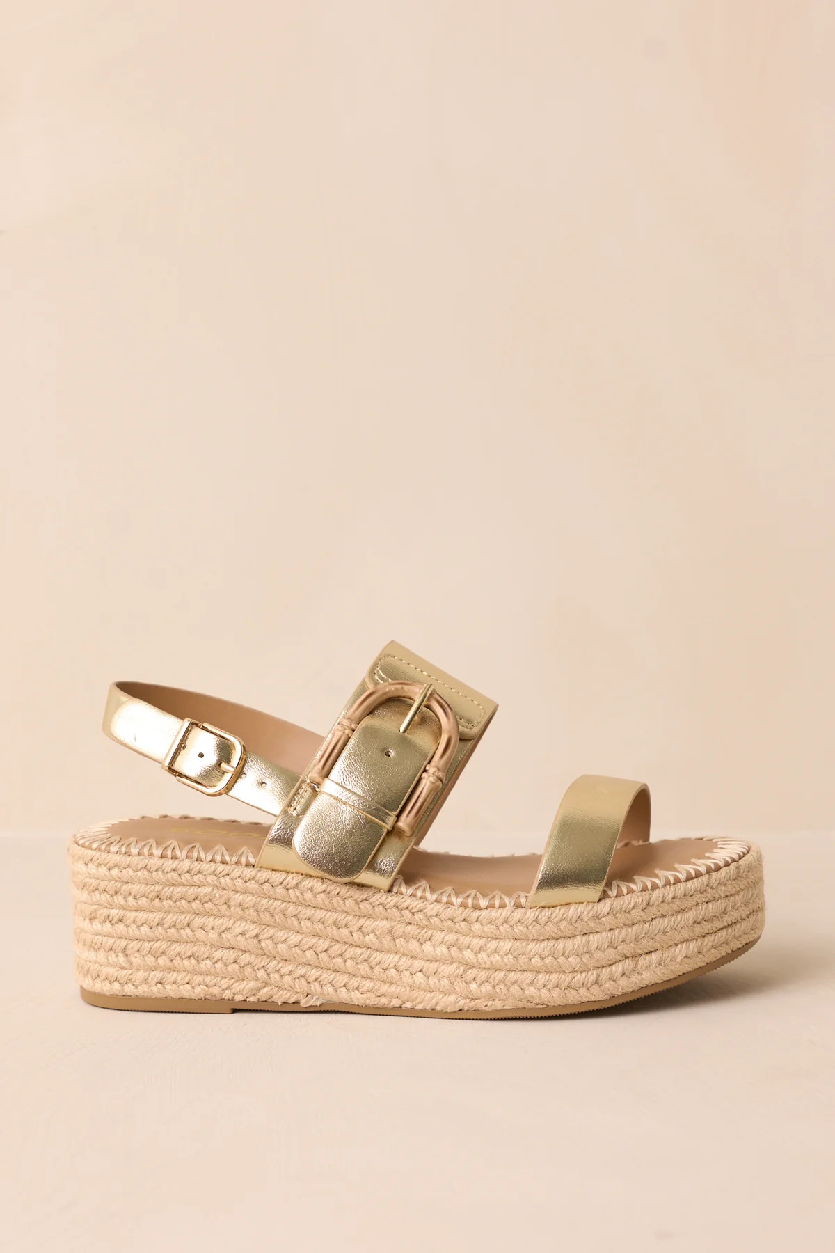 Warm Breeze Gold Espadrille Platform Sandals | Red Dress