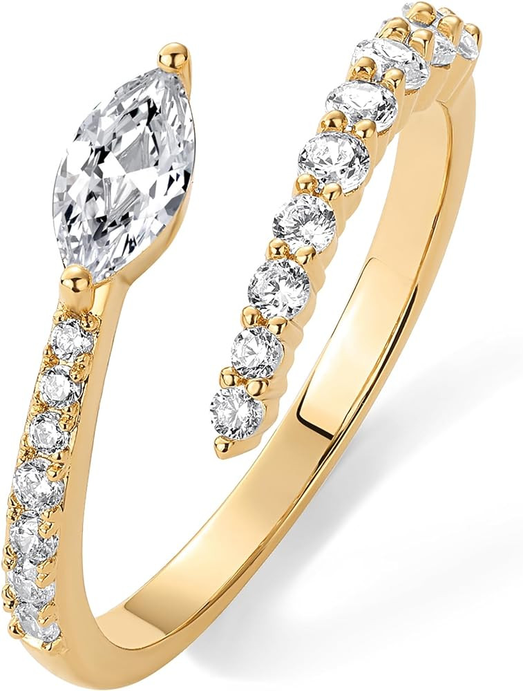 PAVOI 14K Gold Plated Cubic Zirconia Crossover Stackable Ring for Women | Marquise CZ Open Twist ... | Amazon (US)