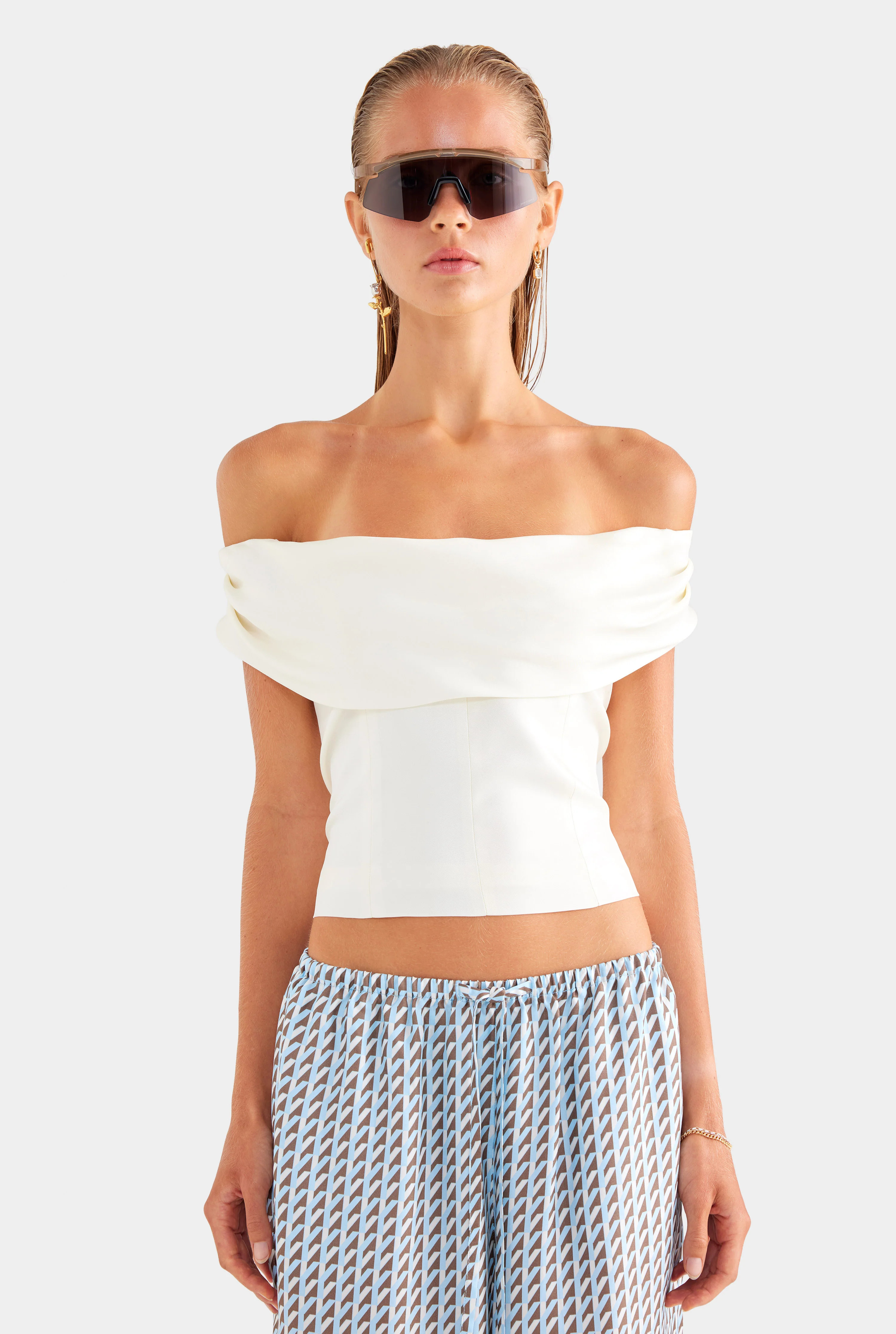 Womens Silk Cowl Neck Bodice in Off White | Venroy | Venroy AU