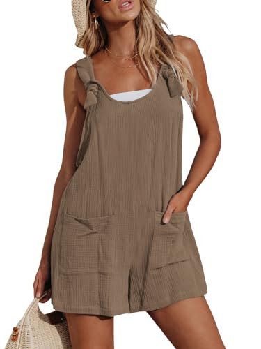 CUPSHE Women's Summer Sleeveless Overall Adjustable Loose Jumpsuit Beach Romper Travel Vacation Outfits with Pockets Light Brown, S | Amazon (US)