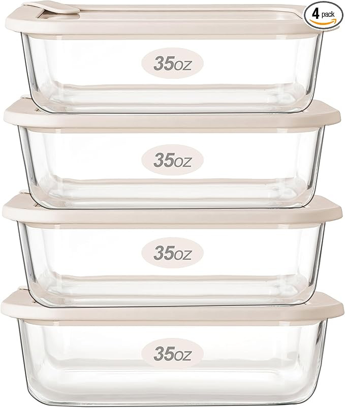 Urban Green Glass Food Storage Containers with Glass Lids, Microwave Safe Food Container Set, Air... | Amazon (US)