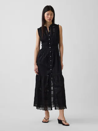 Lace-Trim Tiered Midi Shirtdress | Gap (CA)